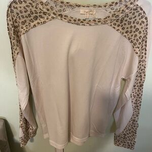 Mystree brand .Cream and Leopard Print Long Sleeve Top